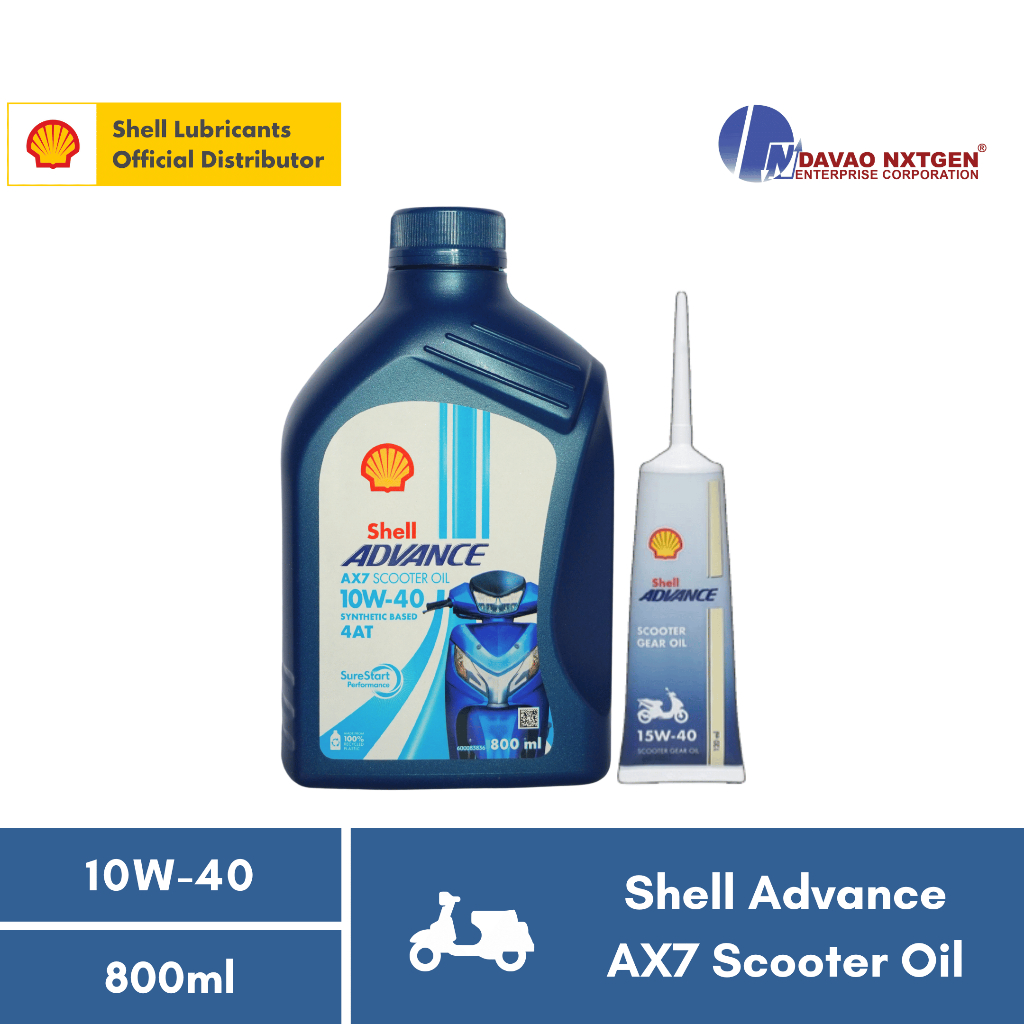 Shell Advance AX7 Scooter Oil 10W-40 0.8Liter with free 120ML Gear Oil ...