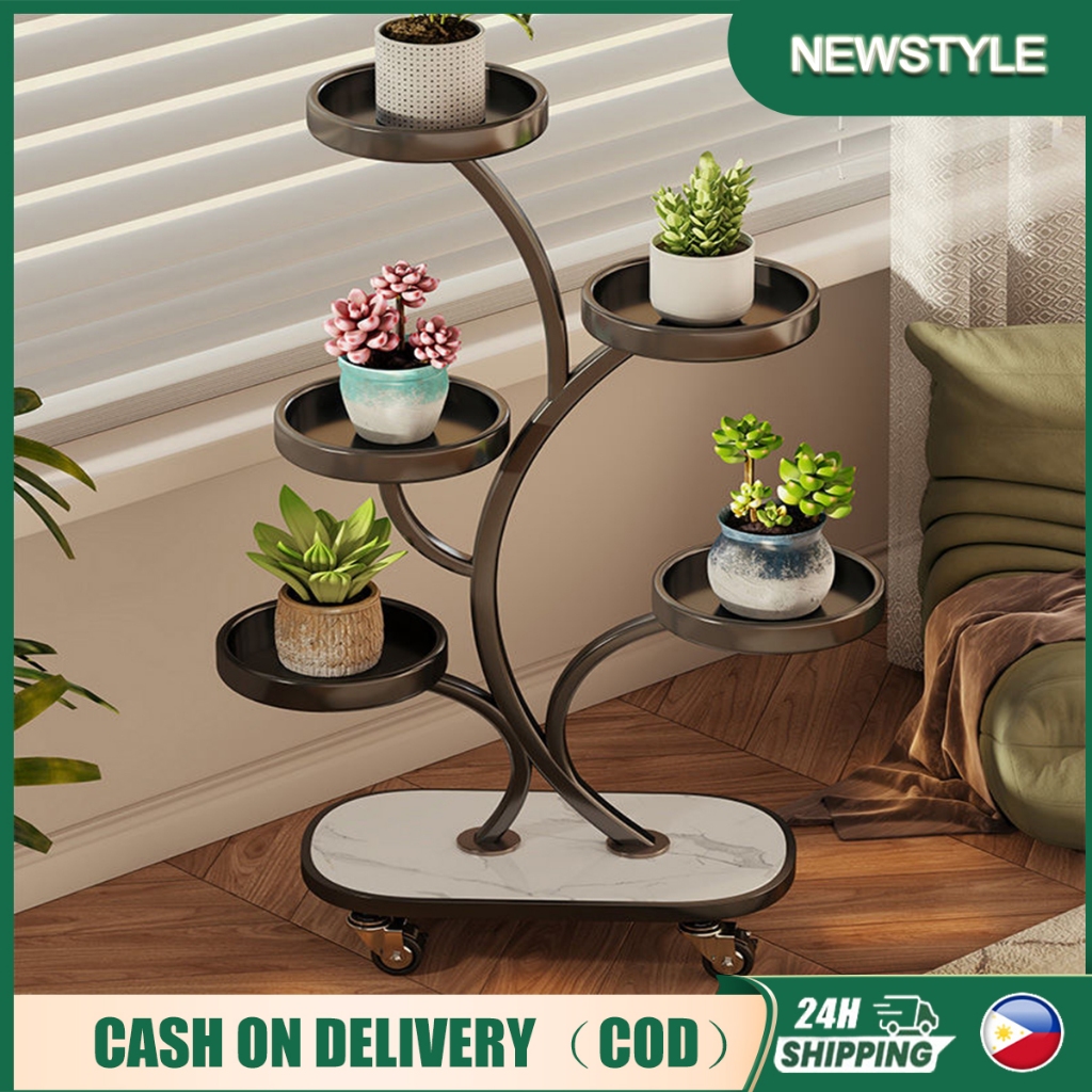 Wheeled mobile flower rack living room floor standing storage rack ...