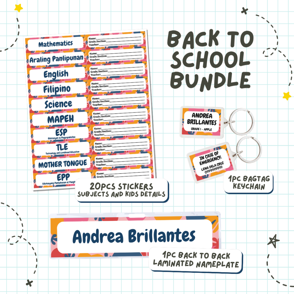 Back to School Bundle Sticker Subject, Sticker Name Label, Bagtag ...