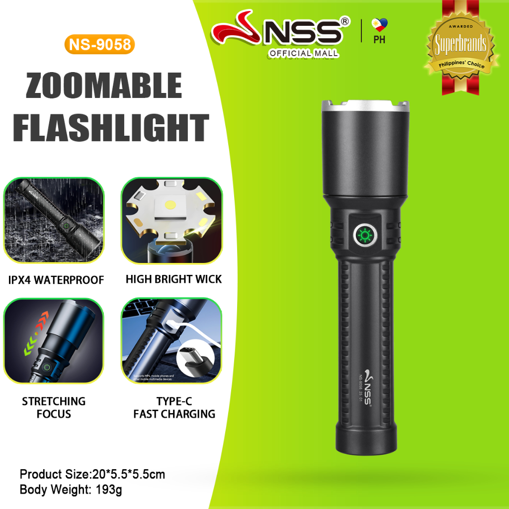 NSS Zoomable Flashlight High Bright Waterproof Torch 3000mAh ...