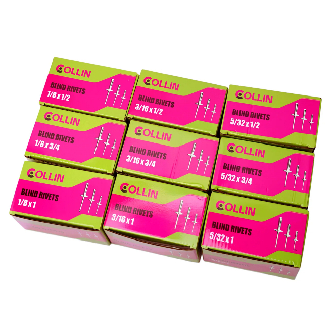 COLLIN BLIND RIVETS 1 CARTON (20 BOX) 1/8*1/2 1/8*3/4 5/32*1/2 5/32*3/4 ...