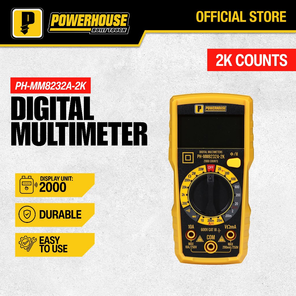 Powerhouse Digital Multimeter 6,000/2,000 Counts CAT III 1000V/600V AC ...