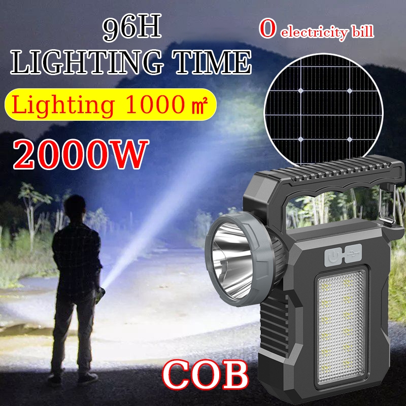 Solar flashlight rechargeable waterproof emergency searchlight light ...