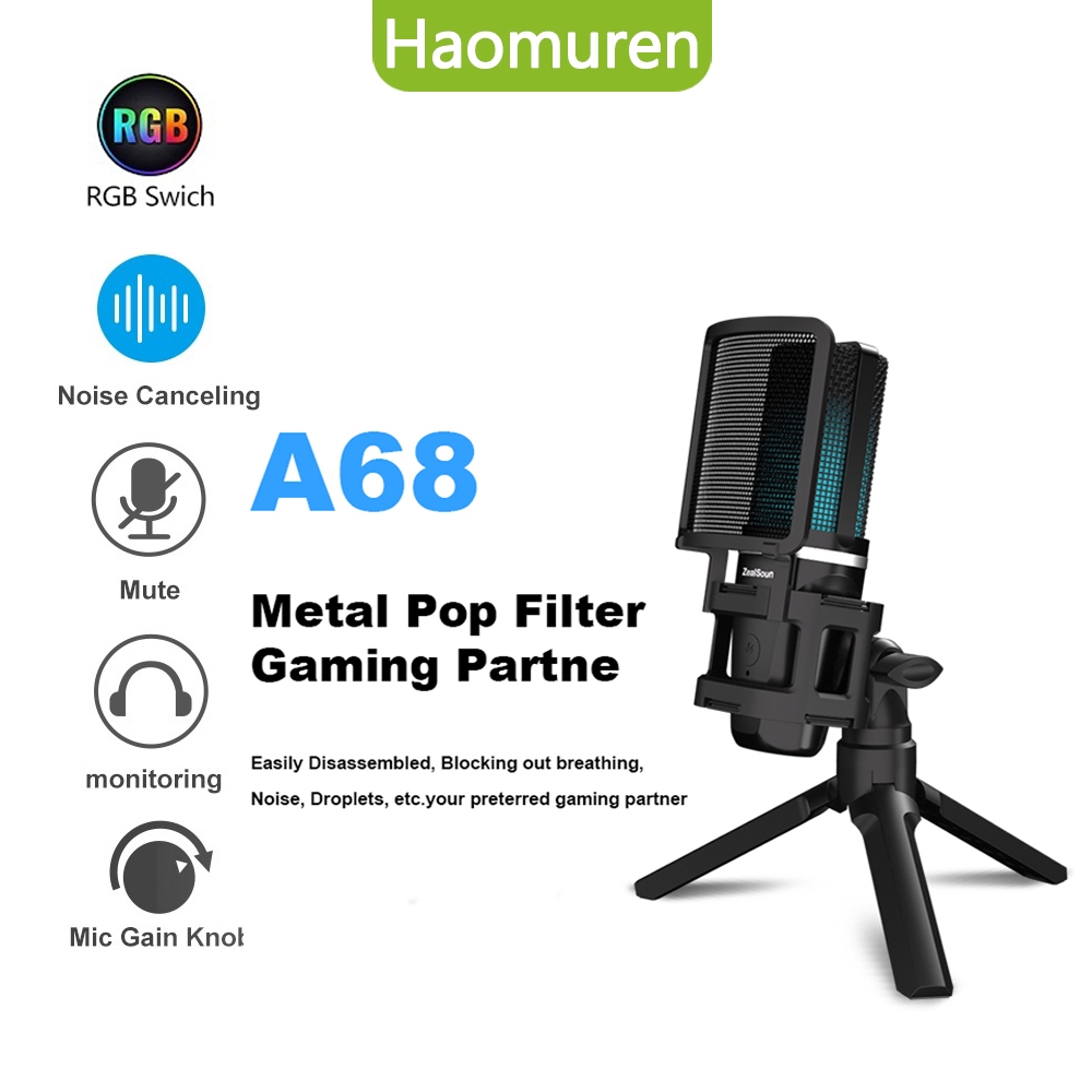 Haomuren A68/A68S USB Microphone RGB Gaming Mic Condenser Mic Noise ...