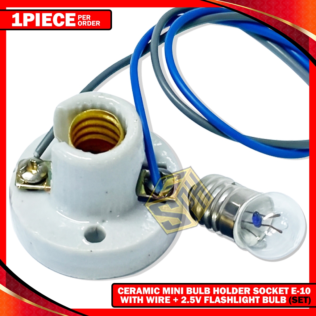 GS Ceramic E-10 Mini Bulb Socket with Wire – 2.5V Flashlight Bulb SET ...