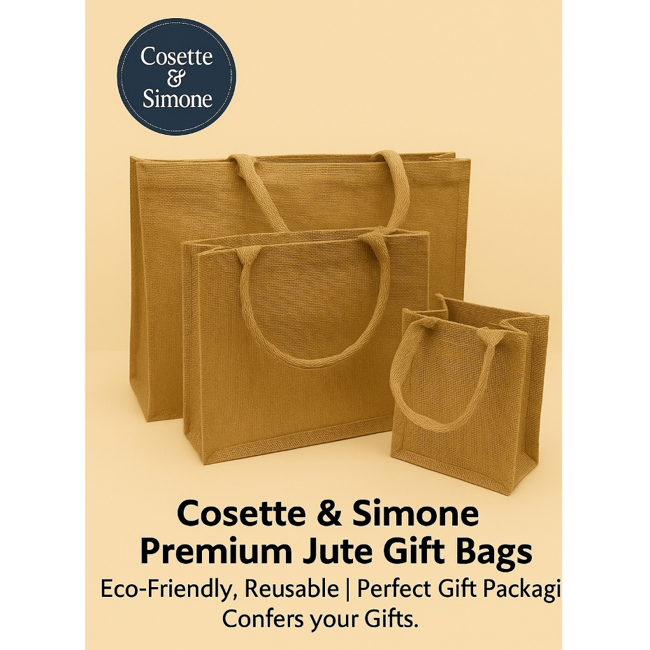 Cosette Simone Premium Jute Gift Bag Eco-Friendly Reusable Tote  Sizes Gift Packaging