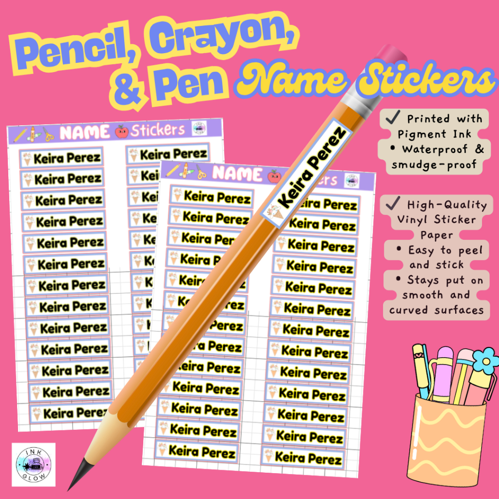 PERSONALIZED NAME STICKER - PENCILS CRAYONS OTHER SUPPLEIES STICKER ...