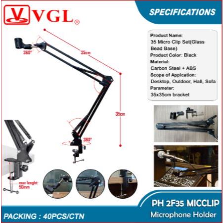 VGL PH 2F 35-35 MIC CLIP Microphone Stand Boom Suspension Arm Desk ...
