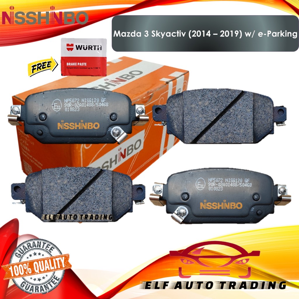 Genuine Nisshinbo Rear Brake Pads with SHIMS for Mazda 3 Skyactiv (2014