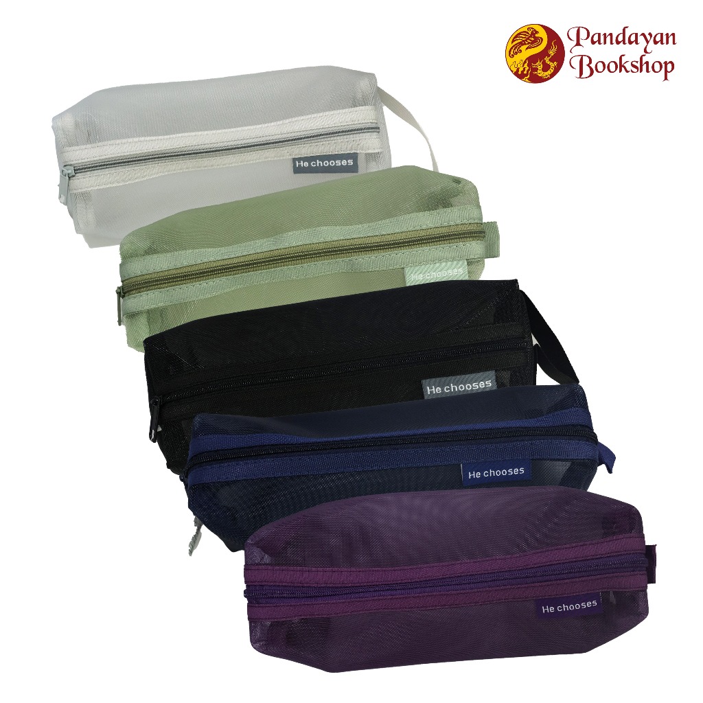 He Chooses Expandable Rectangular Mesh Pencil Pouch with Handle 20cm ...