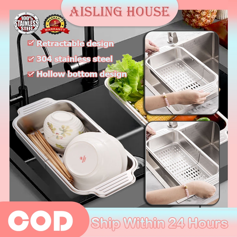 Retractable Sink Water Filter Rack Kitchen Dish Drainer Stainless Dish ...