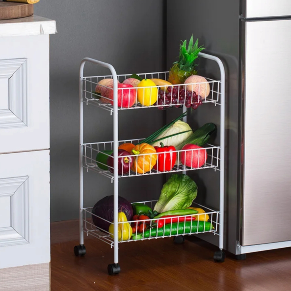 3 Tier Cart Kitchen Storage Baskets Trolley Rack with Wheels Bathroom ...