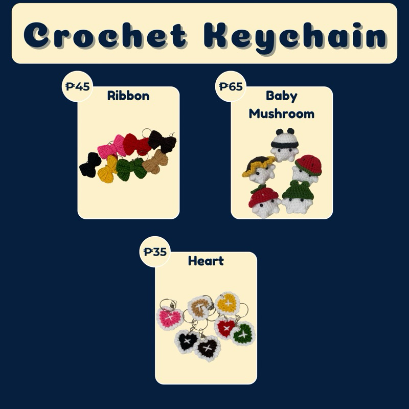 Handmade Crochet Keychain | Crochet Ribbon/Heart/Baby Mushroom etc ...