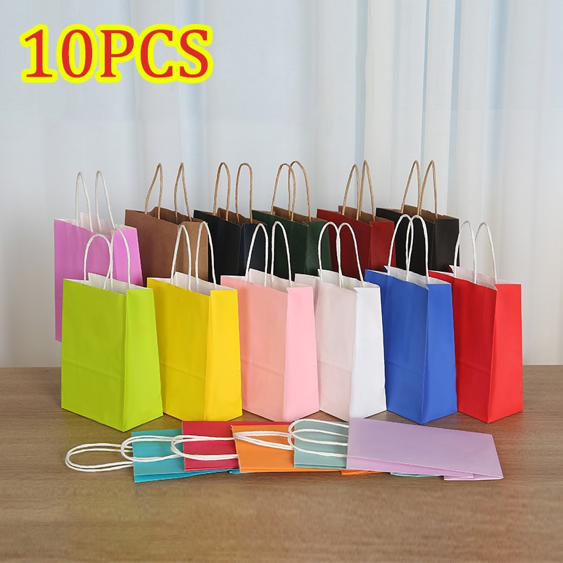 10Pc Birthday Gift Bag with Handle Colorful Thickened Durable Kraft
