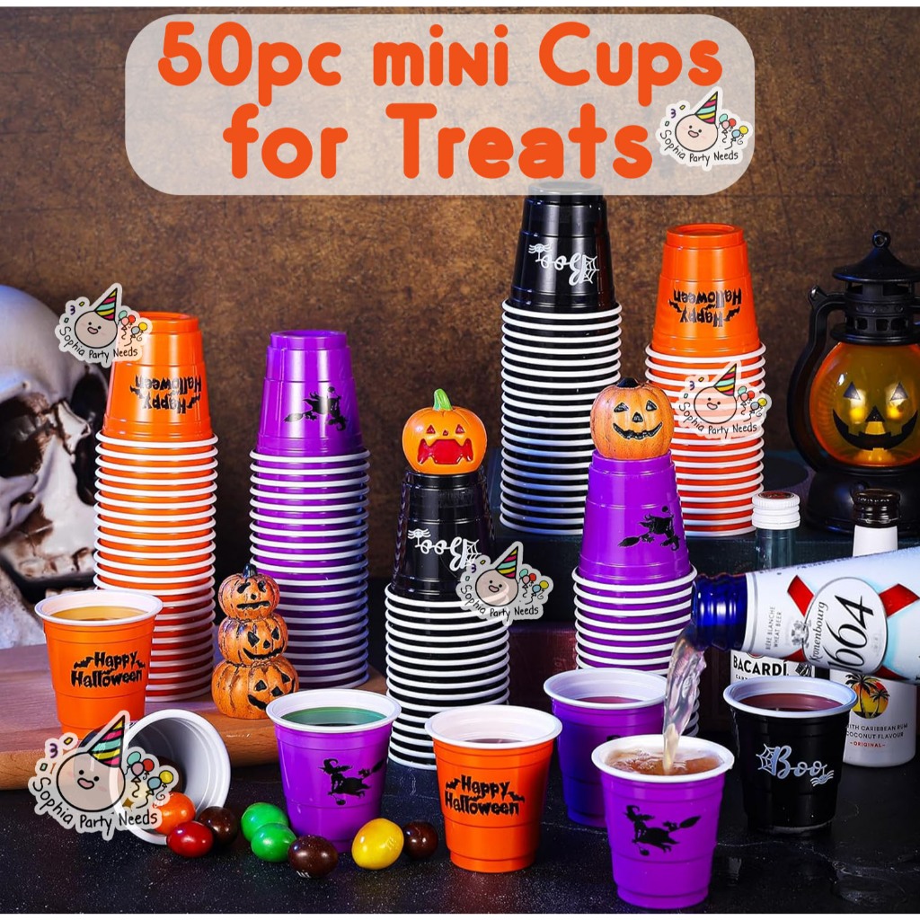 disposable Halloween cups mini and big size black orange white (50pc ...