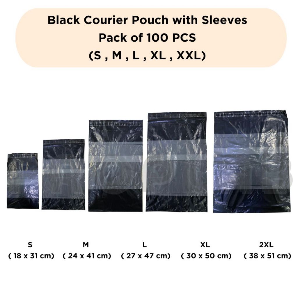 100PCS Plain Black Courier Pouch with Sleeve Pocket | Parcel Shipping ...