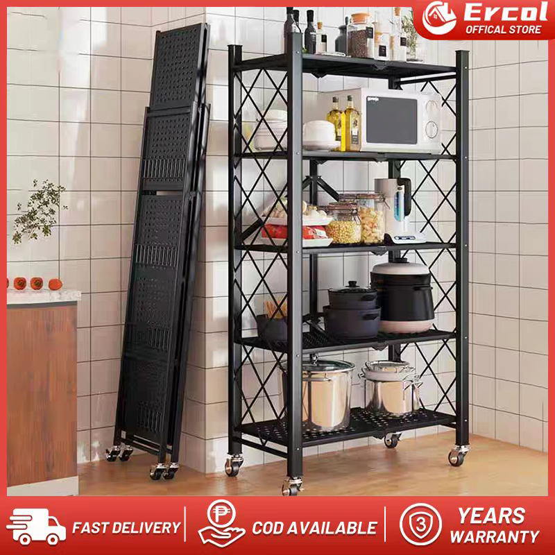 【upgrade】 Folding Kitchen organizer storage rack With Wheels Foldable ...