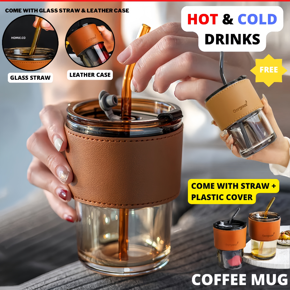 450ml Glass Straw Cup Transparent Cold Coffee Cup with Lid Water Milk