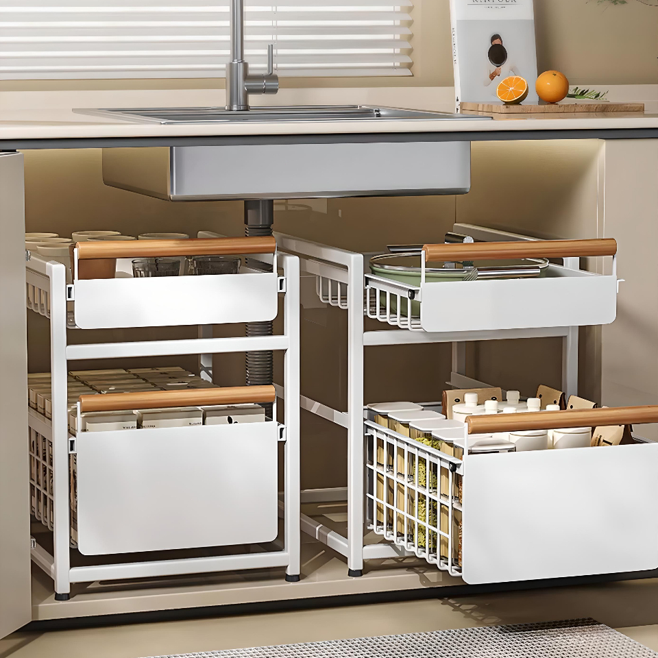Under Sink Rack Kitchen Sliding Storage Organizer Pull Out Drawer ...