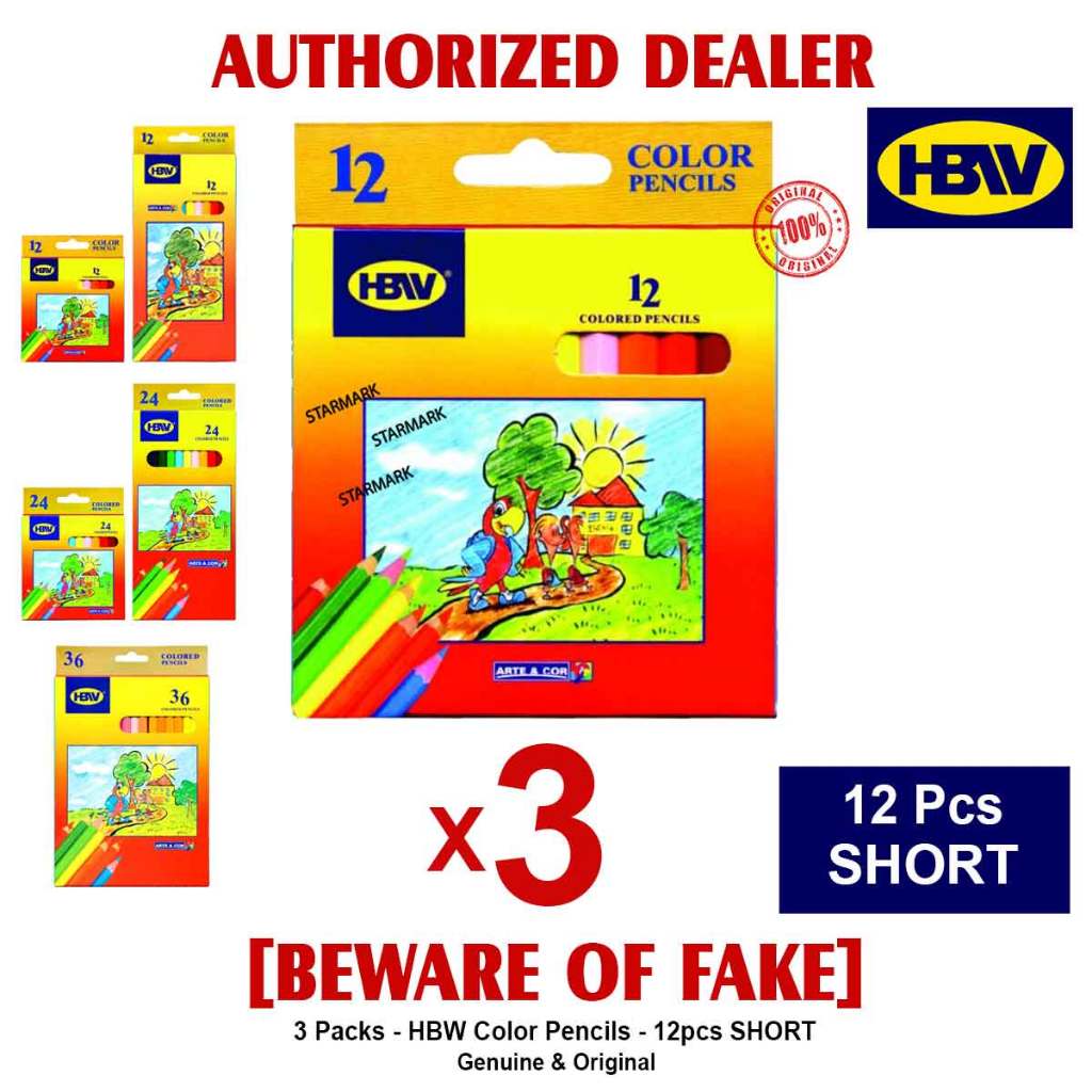 HBW Color Pencil Pencils 12pcs SHORT # 61321 Authentic - 3 Packs ...