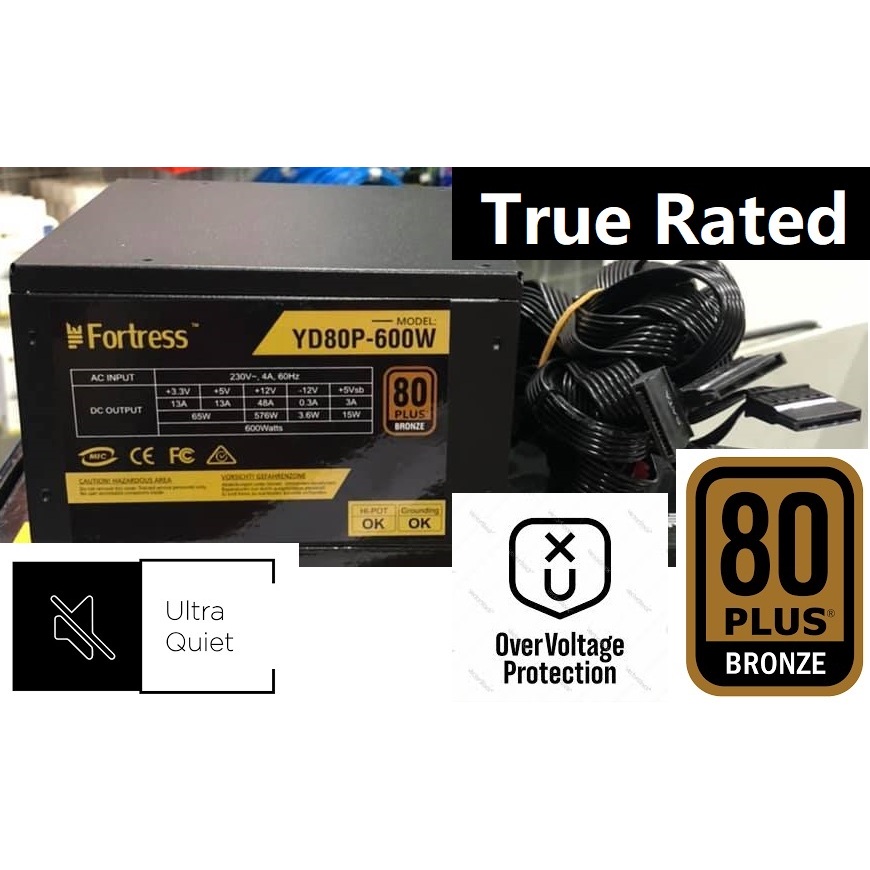 Orig Fortress 80 Plus Bronze True Rated 600w Gaming Power Supply Psu