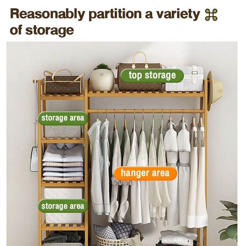 WoodLand No odor Clothes Rack 150/190cm Hanger Organizer Bamboo Coat ...