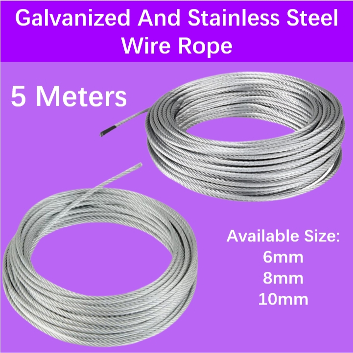 Mago 6-8mm 5 Meters 304 Stainless And Galvanized Steel Wire Rope ...