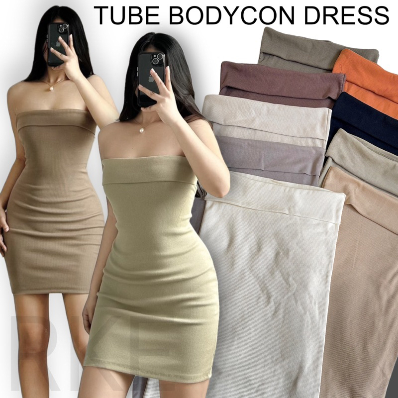 RKE | TUBE BODYCON CLASSY BASIC DRESS RIBBED KNIT FABRIC FITS UP TO ...