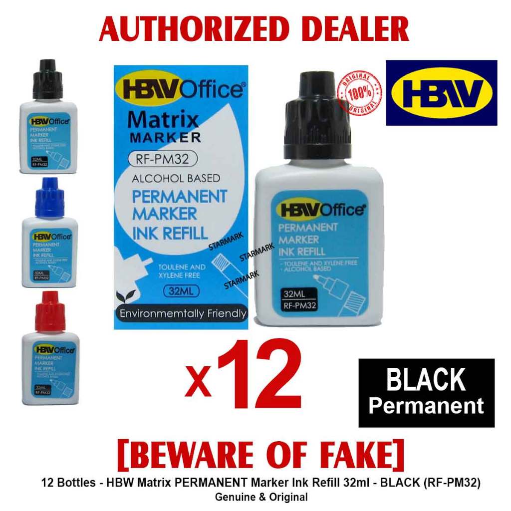 HBW Ink Refill BLACK 32ml PERMANENT HBW Office Matrix Permanent Marker ...