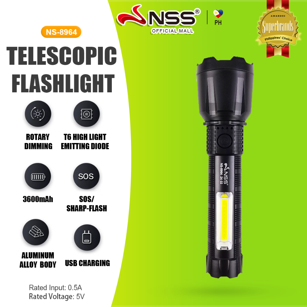 NSS Telescopic Flashlight Zoomable Rechargeable Handheld Outdoor Travel ...