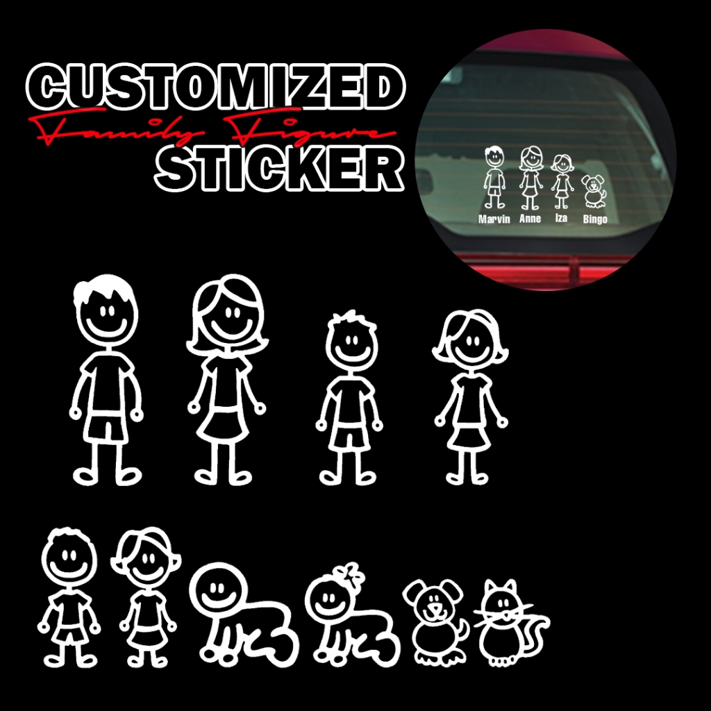 FAMILY CAR STICKER (Car Decals, Stick Figure Sticker, Free Name ...