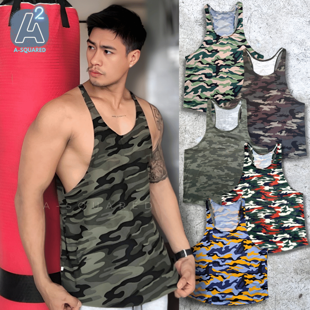 A-Squared Gym Cotton Camouflage Printed Stringer Tank Top Racerback ...