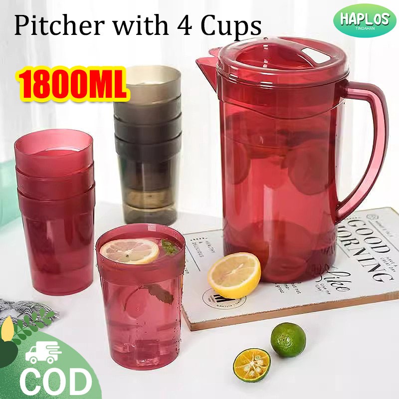 1800ml Pitcher with 4 Cups Large High Quality Fiberglass Pitcher with ...