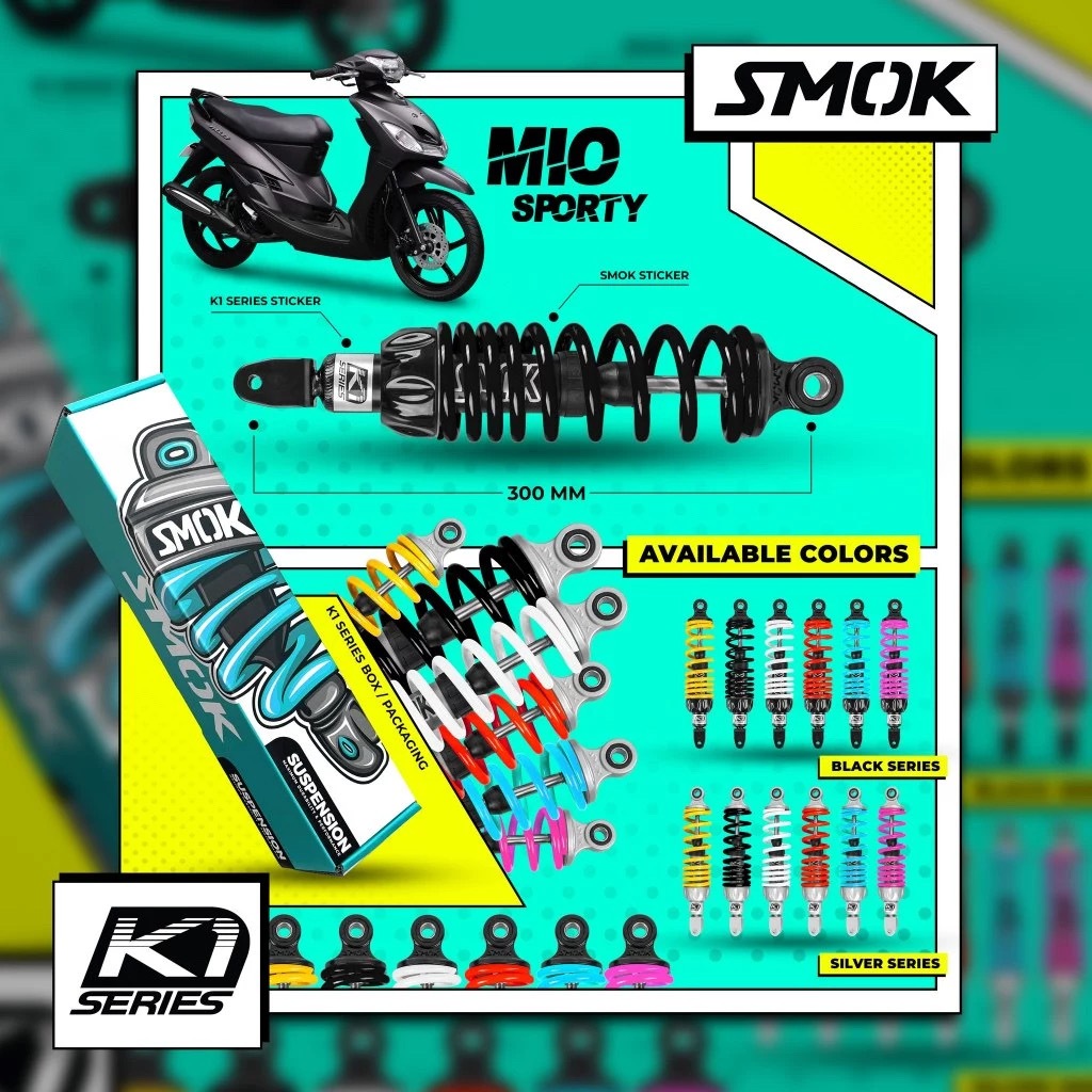 SMOK Motorcycle Rear Shock Absorber K1 Series MIO/CLICK/BEAT FI/GENIO ...