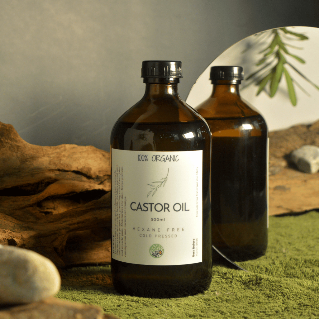 Organic Castor Oil Cold Pressed HEXANE FREE 500ml Glass Botlle