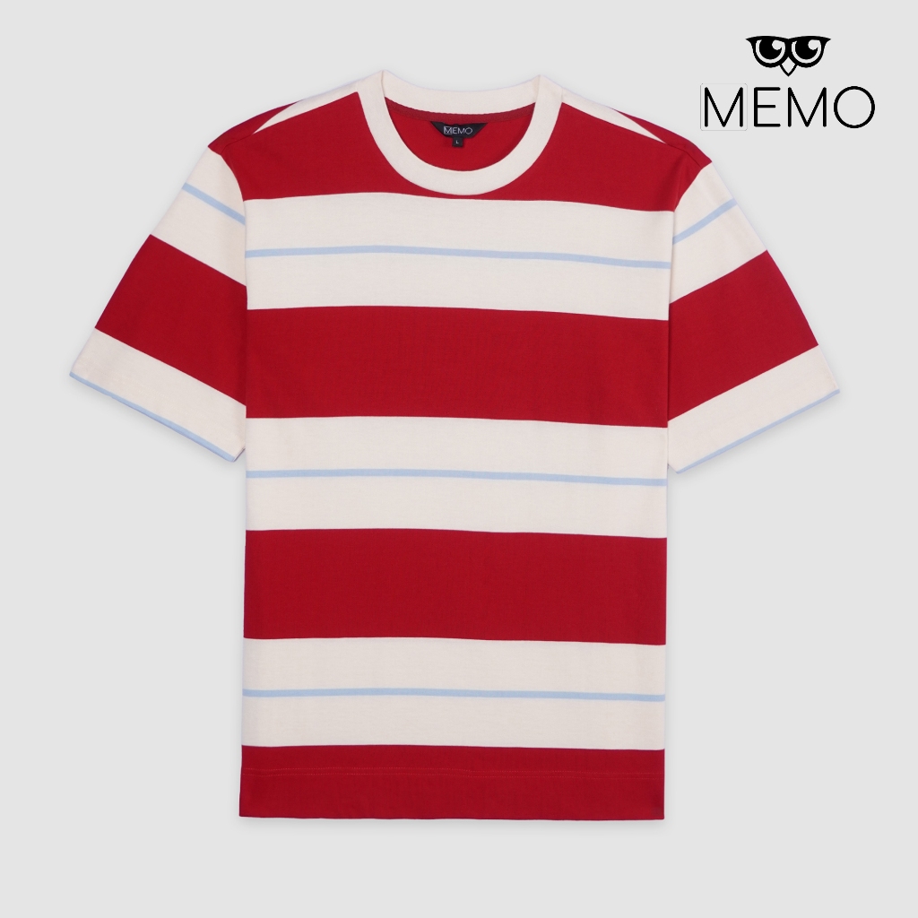 Memo Regular Fit Ringer Striped T-Shirt For Men (Dark Red) | Shopee ...