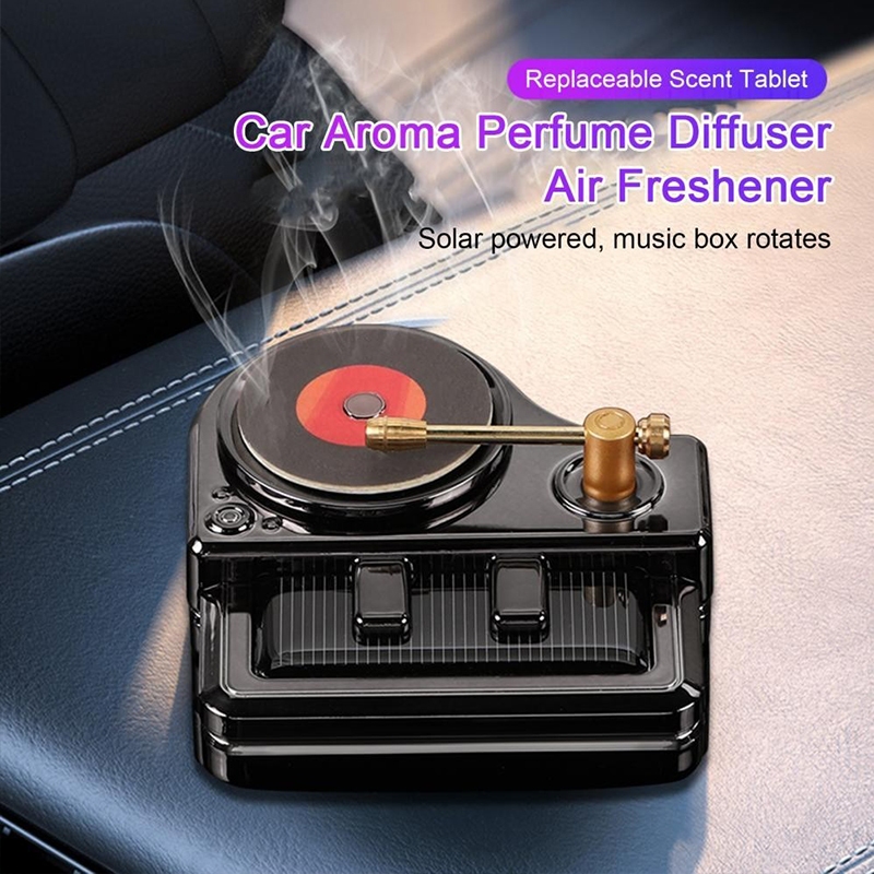 Car Solar Air Freshener Rotating Piano Record Player Ornament Fragrance ...
