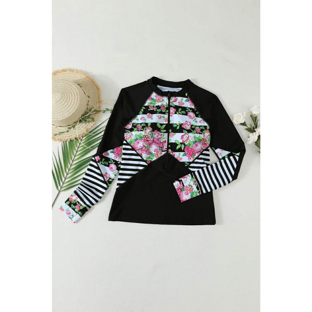 Rash Guard Long Sleeve Zipper Front Swimwear Swimming Attire | Shopee ...