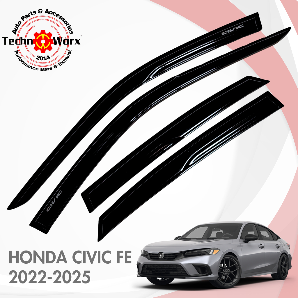 In-Channel Window Visors / Rain Guards For 2022-2023 Honda Civic - 4 Piece Dark Smoke Set