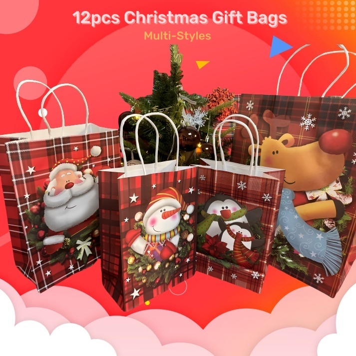 12PCS Christas Bags,4 Style Bronzing Christas Bags With Handles,12