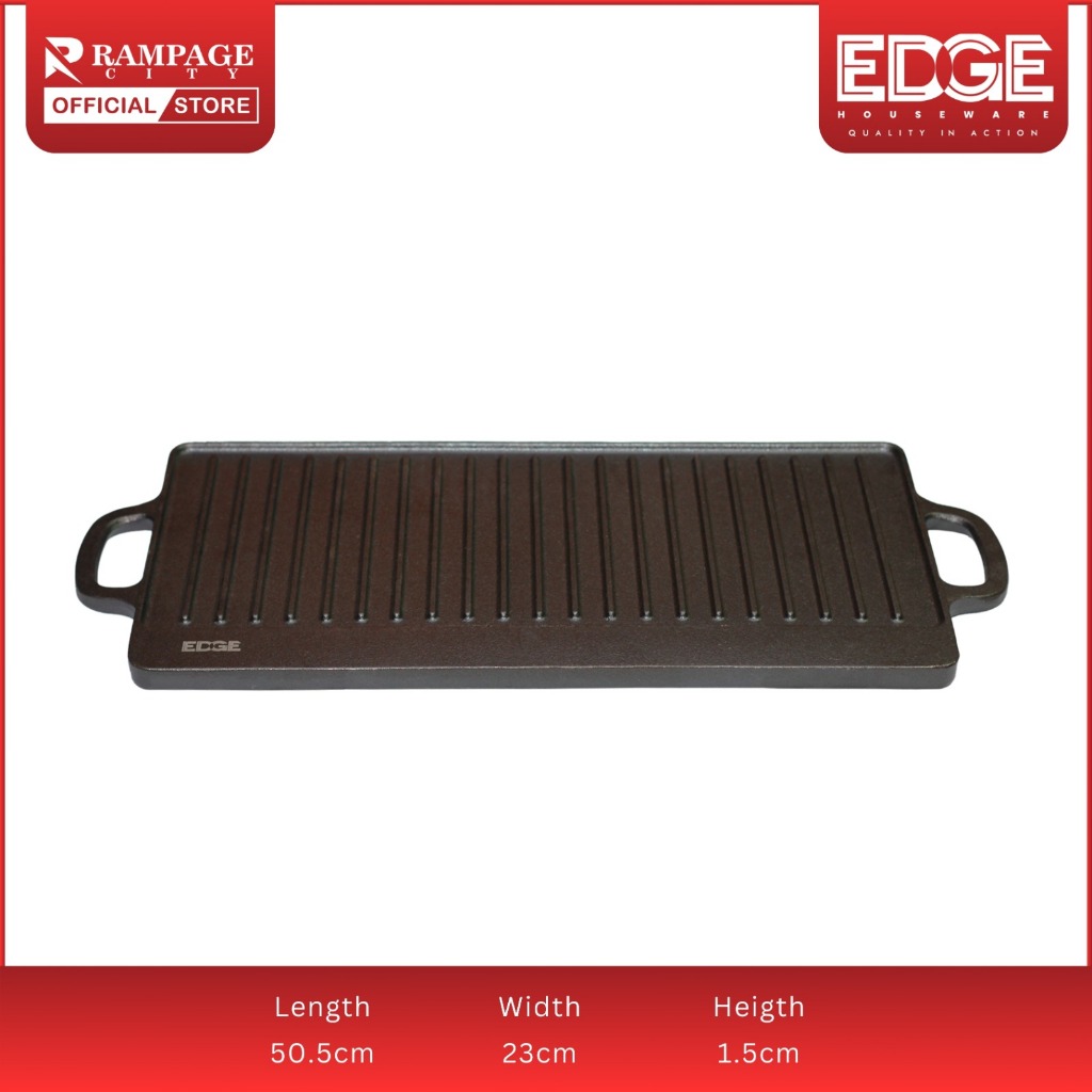 Edge Reversible Grill Griddle 2-in-1 Cast Iron Rectangular Grill, 42cm ...