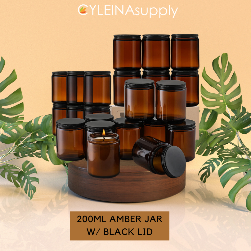 Amber glass jar candle jar with metal lid black 200ml | Shopee Philippines