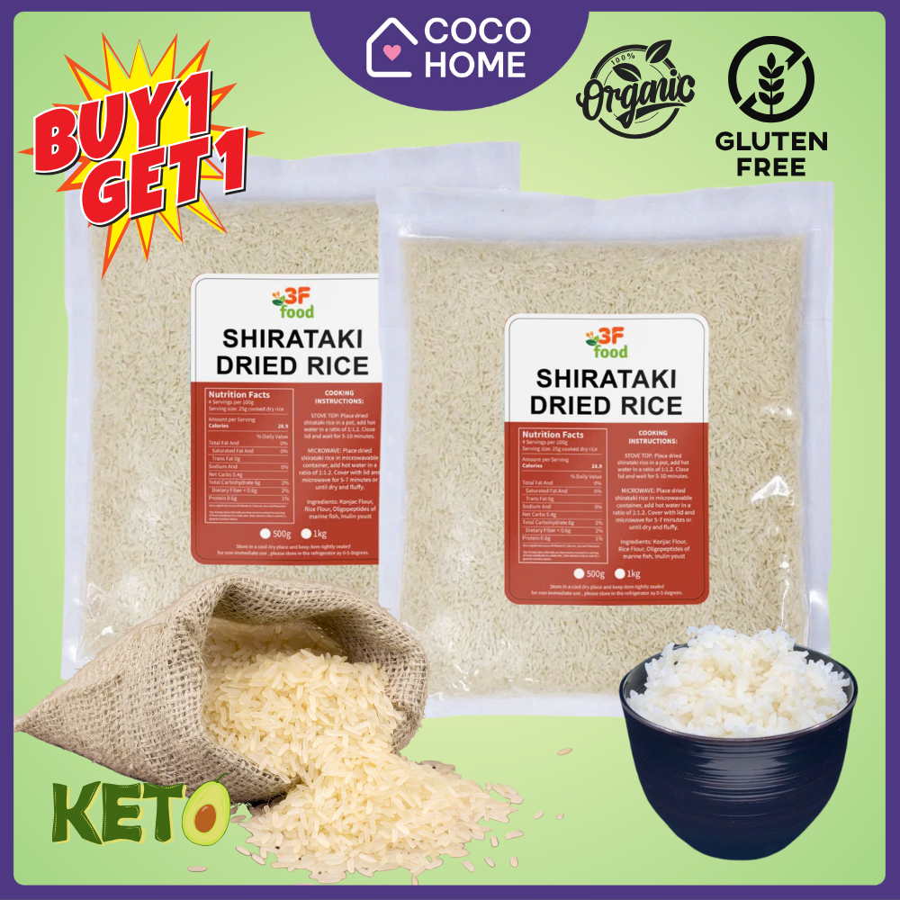 READY STOCK - 3F food Dry / Dried Shirataki Rice 500g 1kg Konjac / Rice ...