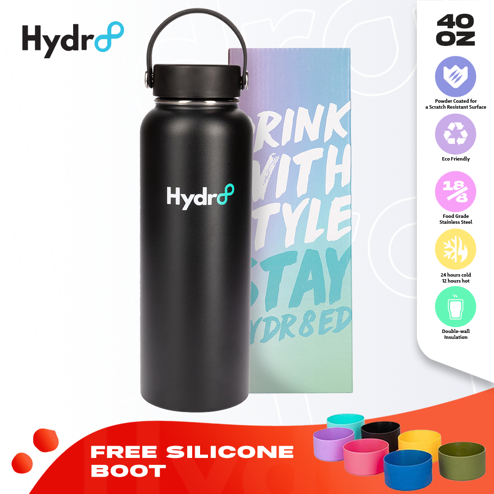 Hydr8 40oz Black Wide Mouth Vacuum Insulated Flask Stainless Water ...