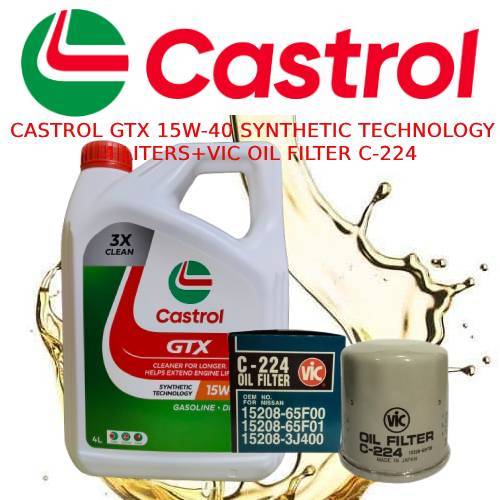 Castrol GTX Gas 15W-40 Engine Oil 4 Liters+Vic Oil Filter C-224 ...