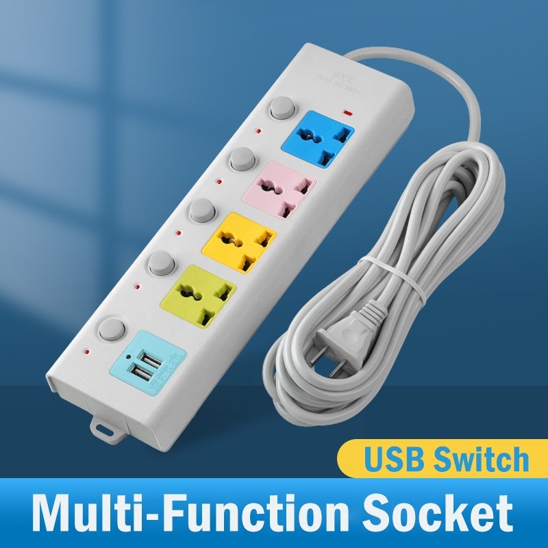Multifunctional socket with 4 power outlets and 2USB ports | Shopee ...