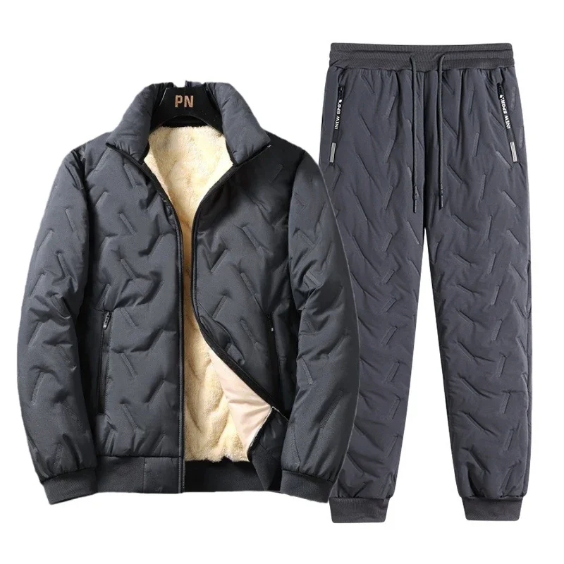 Stand Collar Loose Sports Fleece Suit Set with Warm Jacket