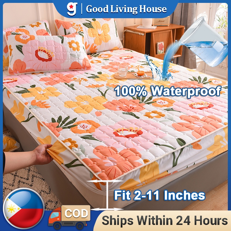 100% Waterproof Mattress Protector Cover Single/Queen/King Cotton Fitted  Bedsheet Flower Bedding