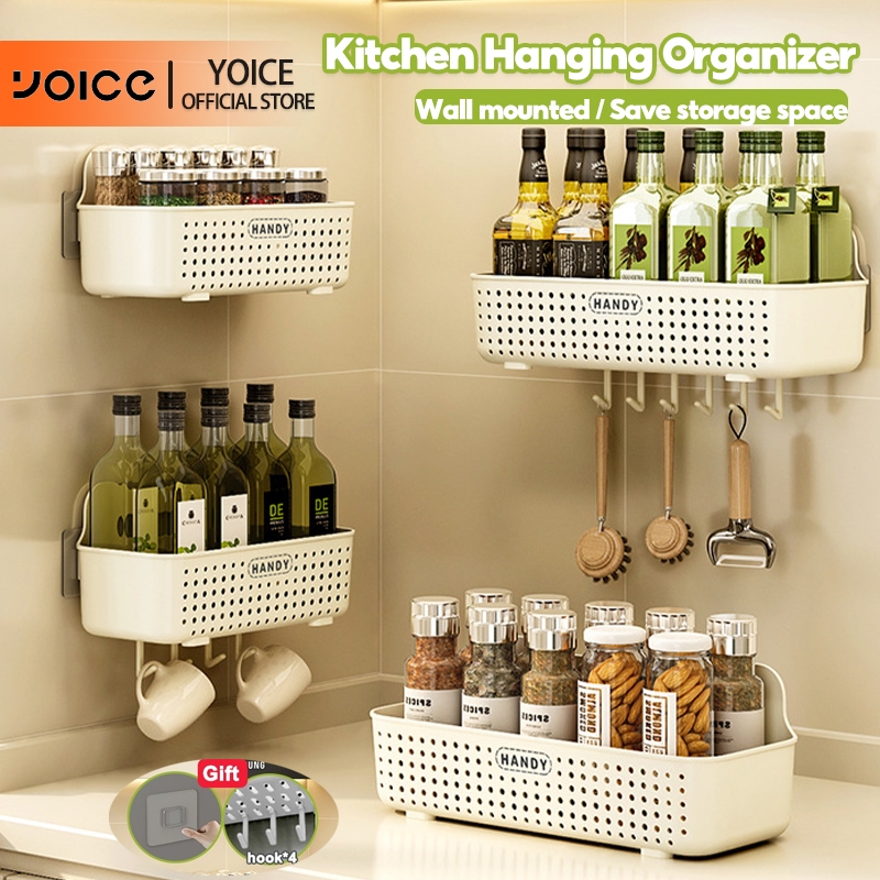 YOICE Kitchen Hanging Organizer Wall Mounted Spice Rack With Drain ...