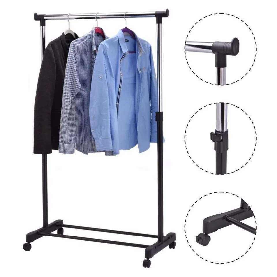 MHS Heavy Duty Carbon Steel Garment Rack With Wheels Movable Clothes ...
